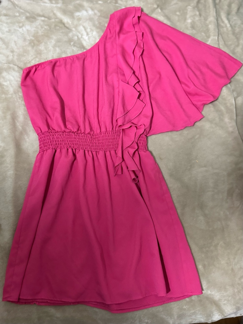 Girls One-Shoulder Ruffle Casual Dress - Hot Pink